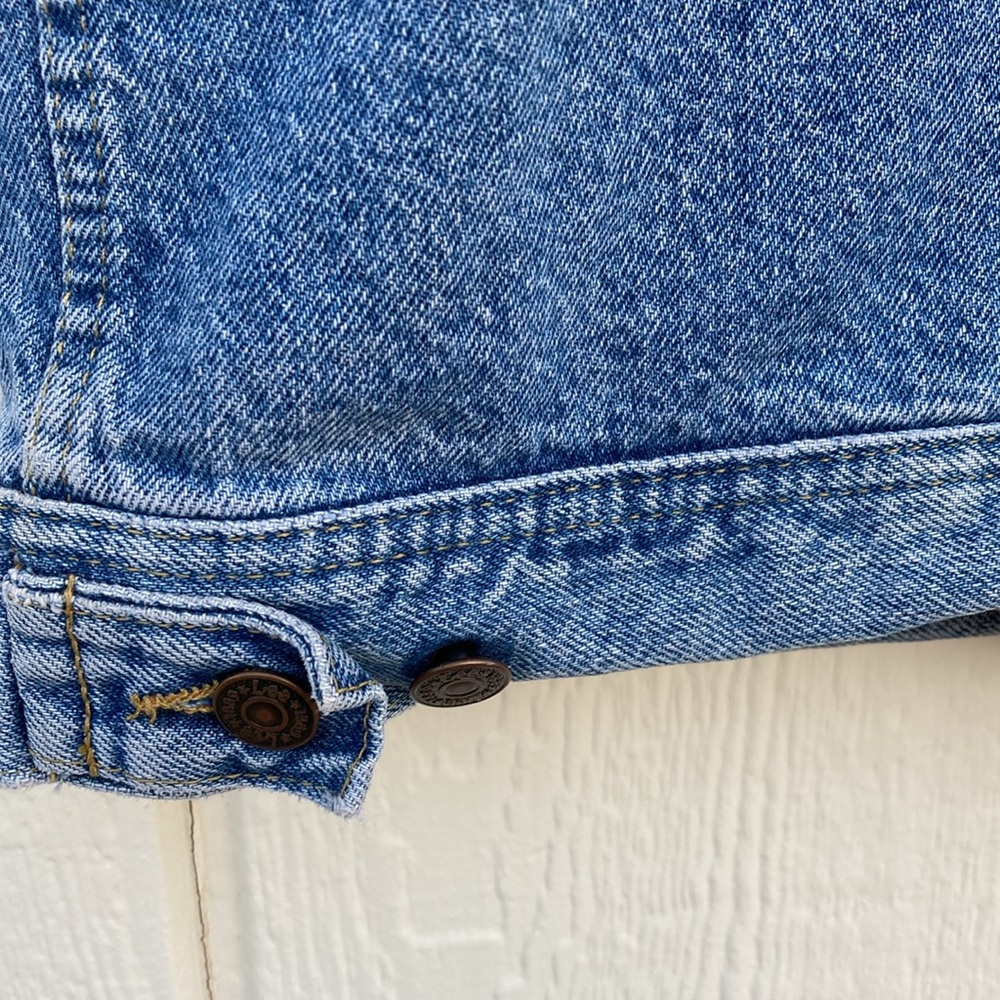 Vintage Lee Trucker Biker Denim Vest Lined Red Plaid Flannel Button Front Y2K - Picture 7 of 9